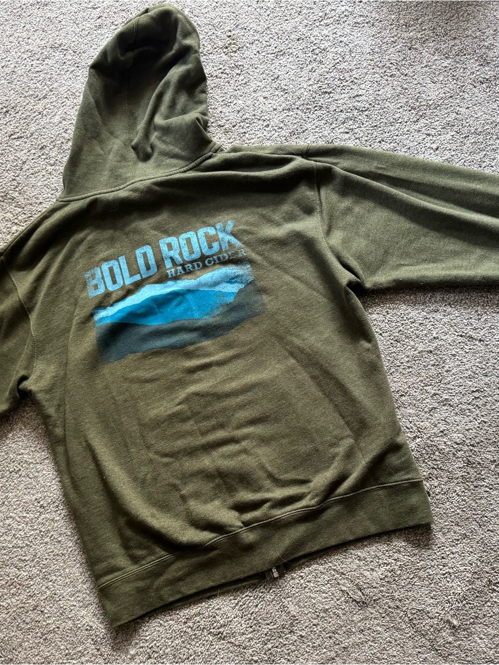 Bold Rock Cider Olive Green Hoodie with Blue Mountain Graphic